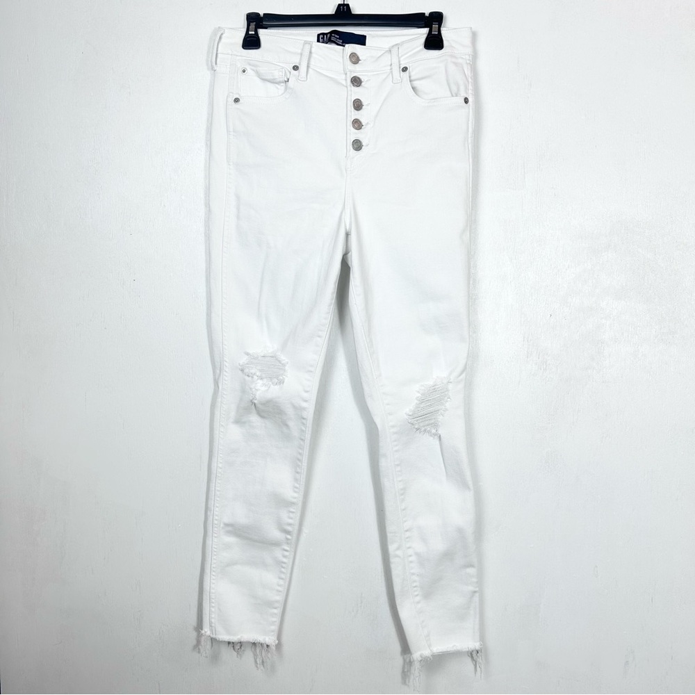 GAP | high rise jegging fly button distressed  27 in inseam 10/30 regular jeans